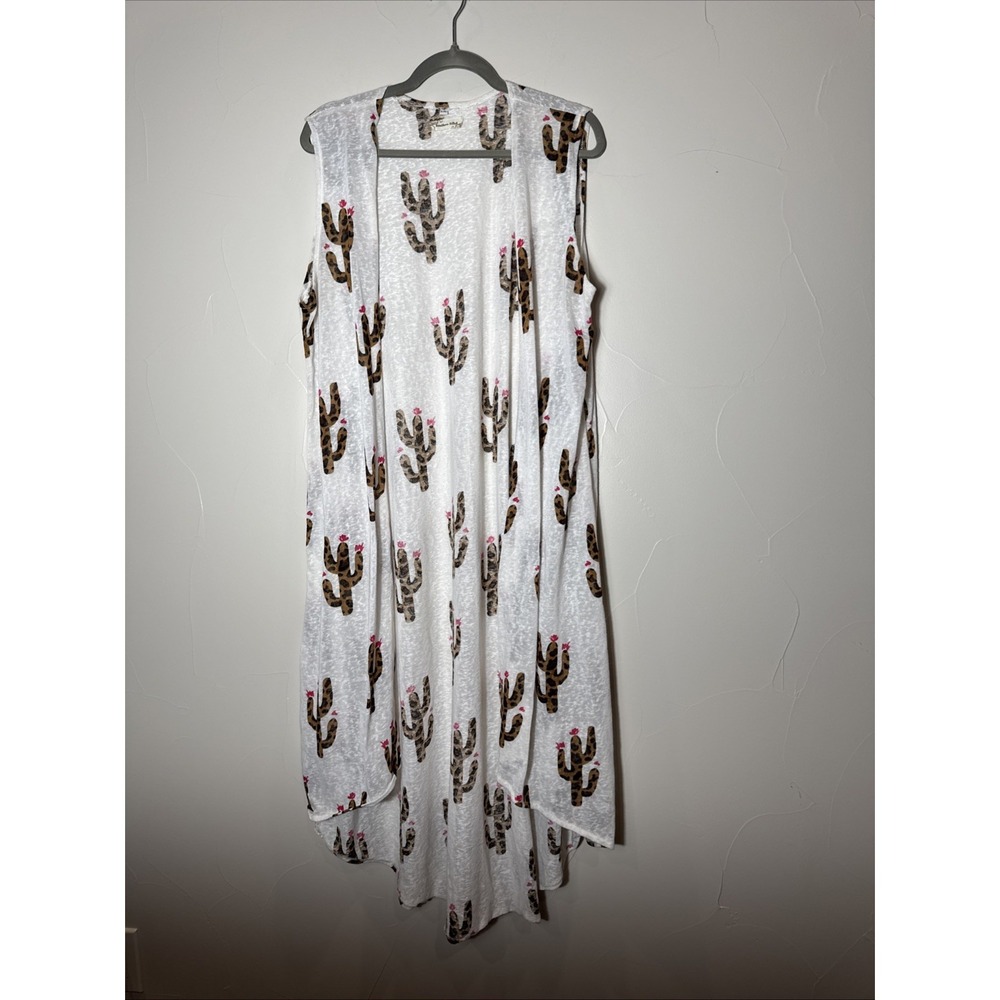 Southern Stitch Long Vest‎ Cactus Print Lightweight L/xl